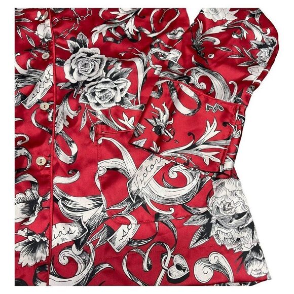 Victoria's Secret Red Black Cherry Satin Asian Wrap Top And Pants Pajama Set S - Picture 3 of 11